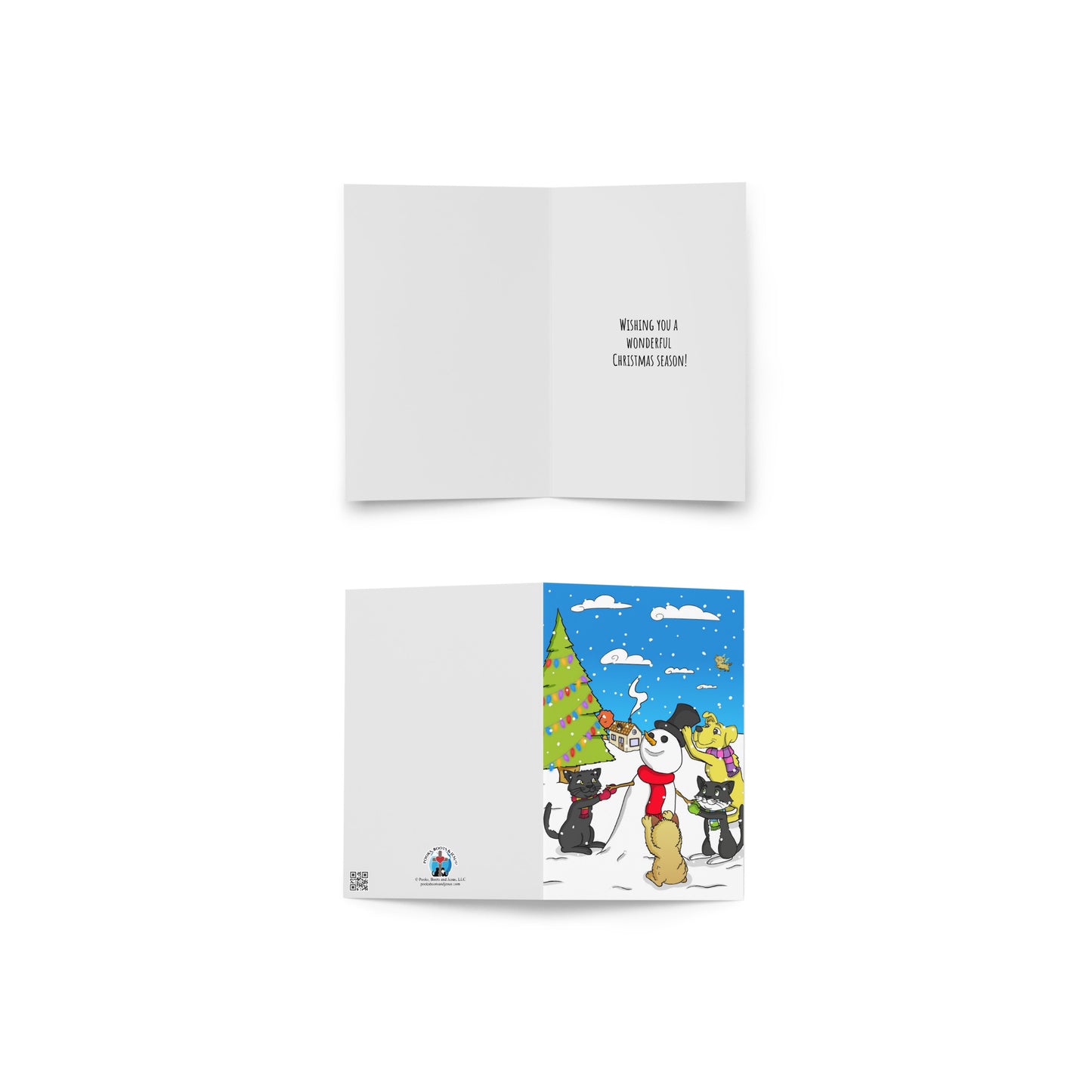 Pooks, Boots and Jesus Christmas Snowman Greeting card