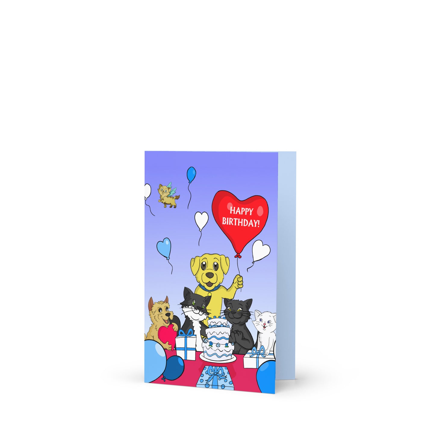 Pooks, Boots and Jesus Blue Happy Birthday Greeting card