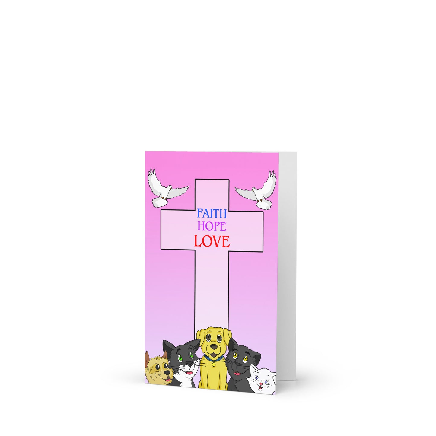 Pooks, Boots and Jesus Faith, Hope and Love Greeting card
