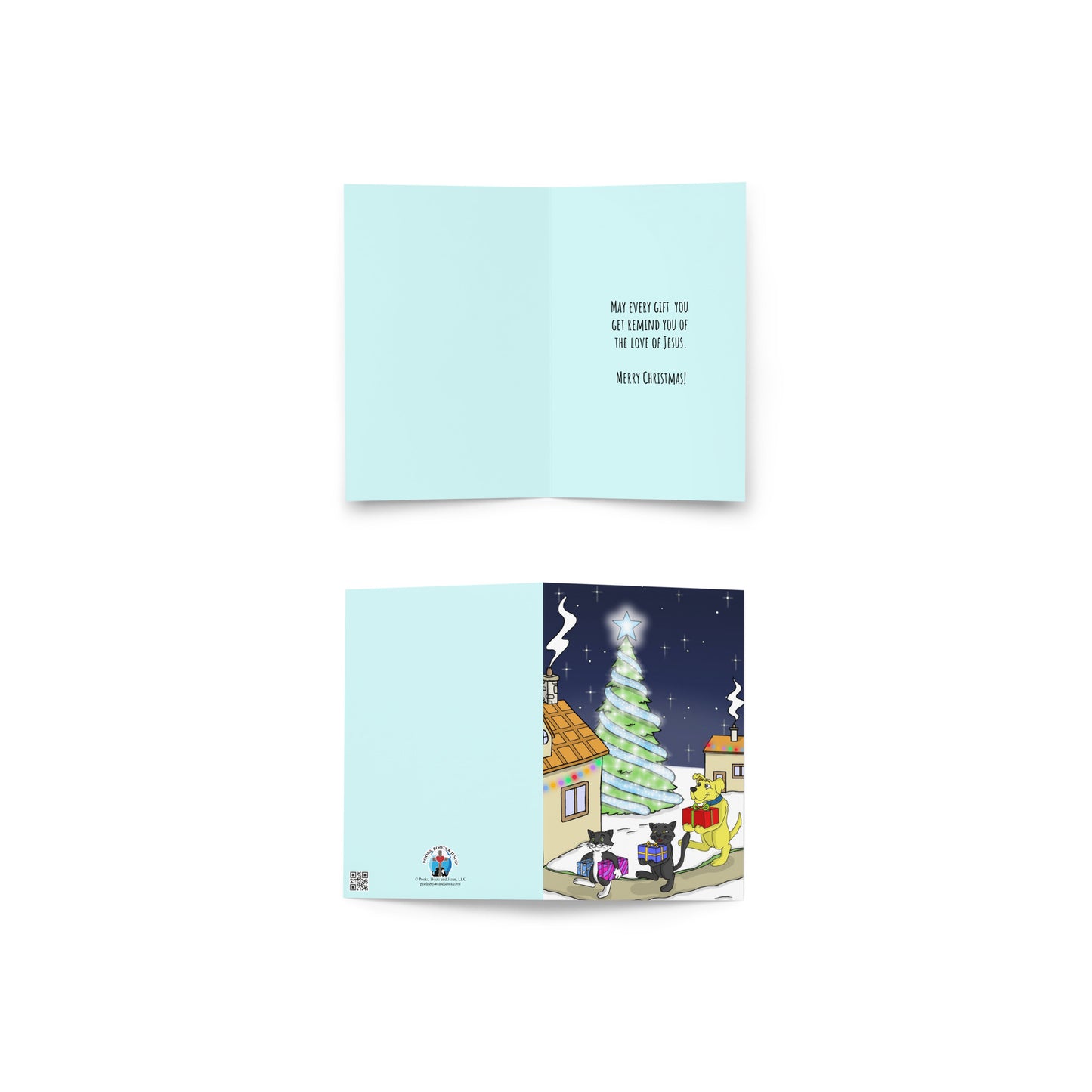 Pooks, Boots and Jesus Christmas Gift Greeting card