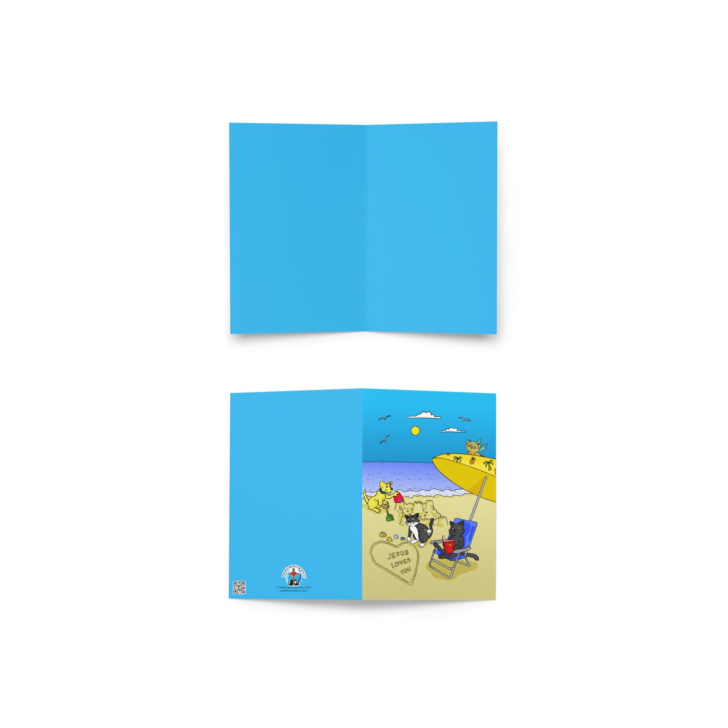 Pooks, Boots and Jesus Beach Greeting card