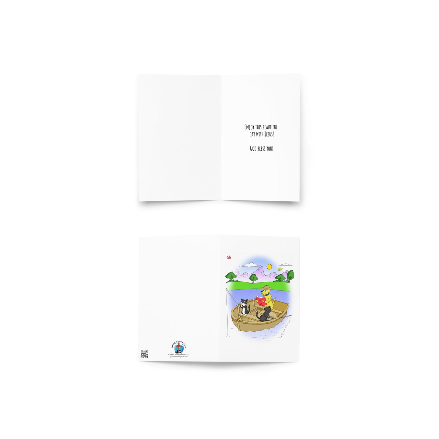 Pooks, Boots and Jesus Fishing Greeting card