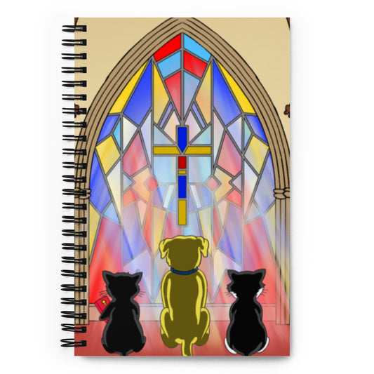 Pooks, Boots and Jesus Church Window Spiral notebook