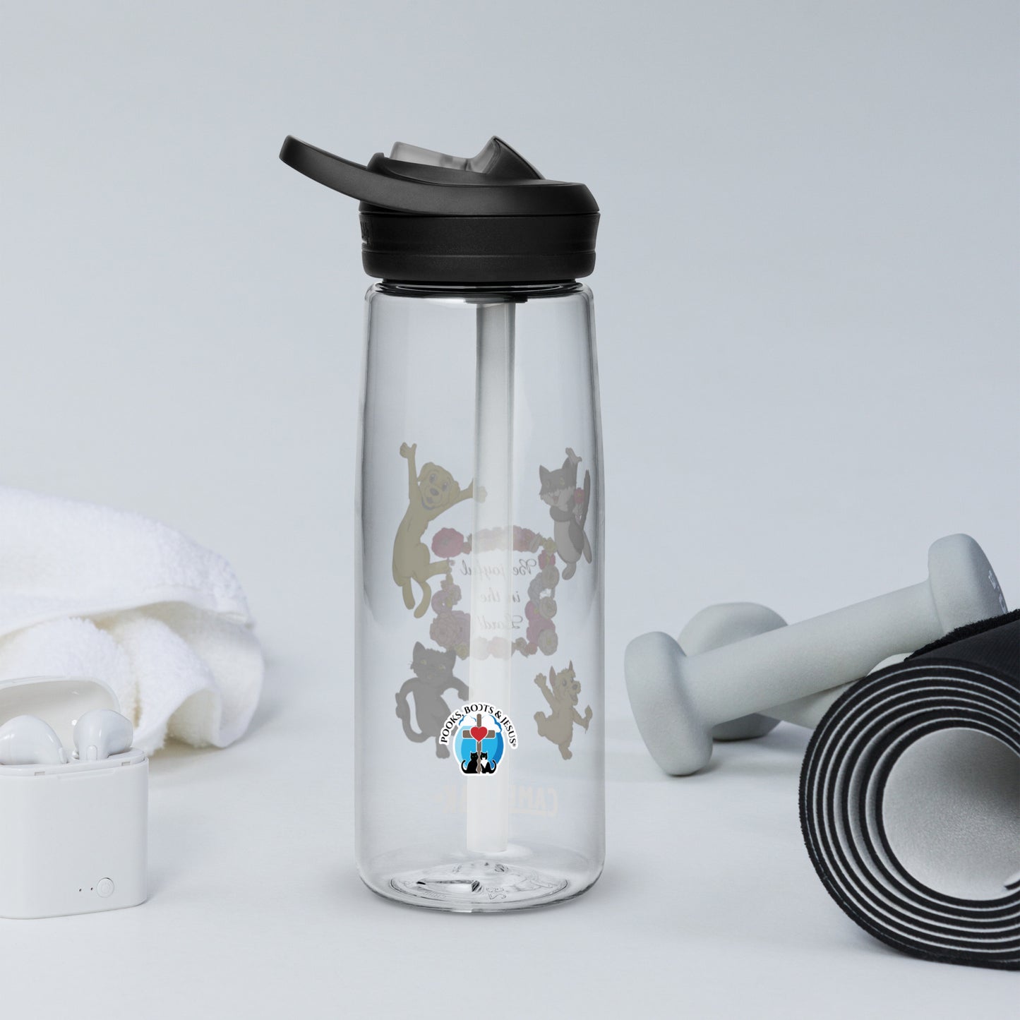 Pooks, Boots and Jesus Be Joyful Sports water bottle