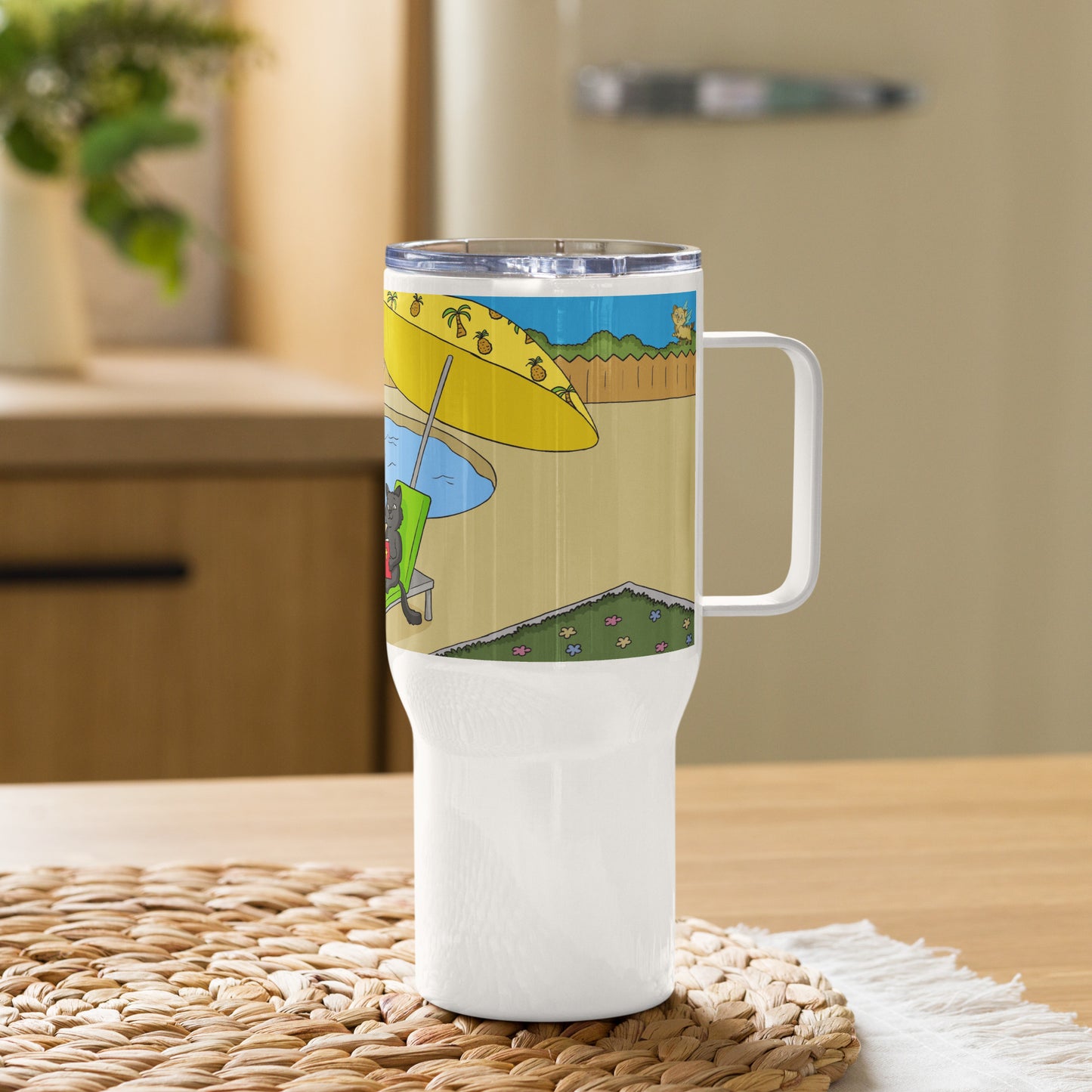 Pooks, Boots and Jesus Summer Fun Travel mug with a handle