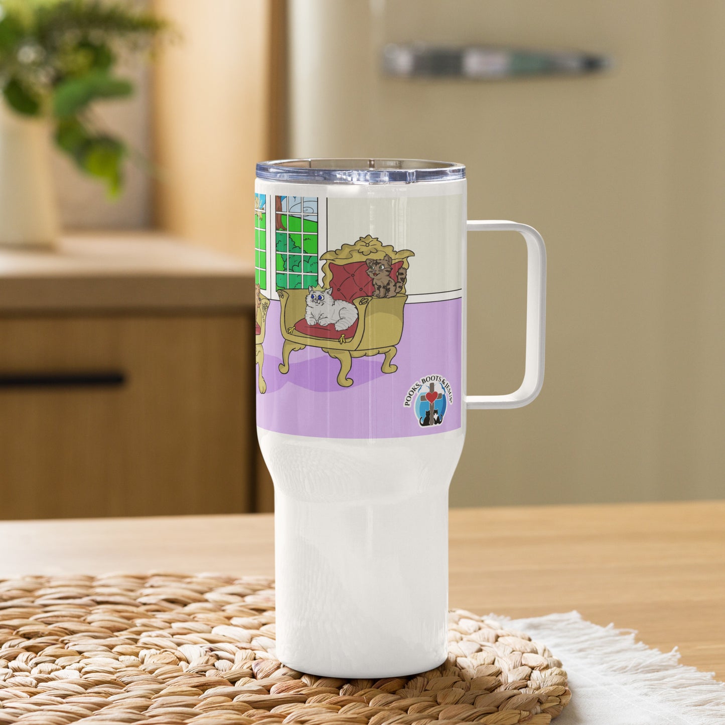 Pooks, Boots and Jesus Characters Travel mug with a handle