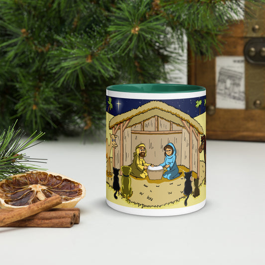 Pooks, Boots and Jesus Christmas Nativity Mug with Color Inside