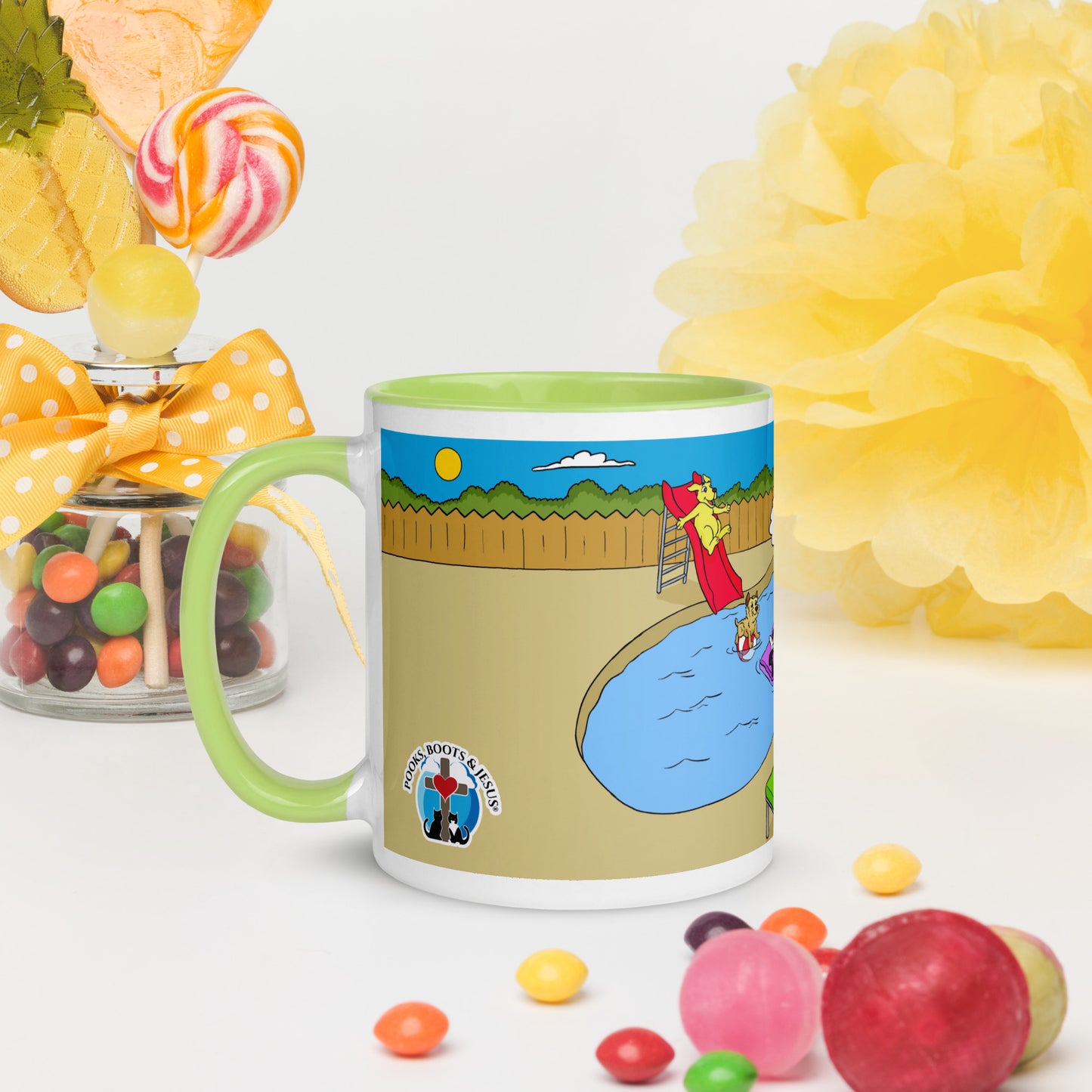 Pooks, Boots and Jesus Summer Fun Mug with Color Inside