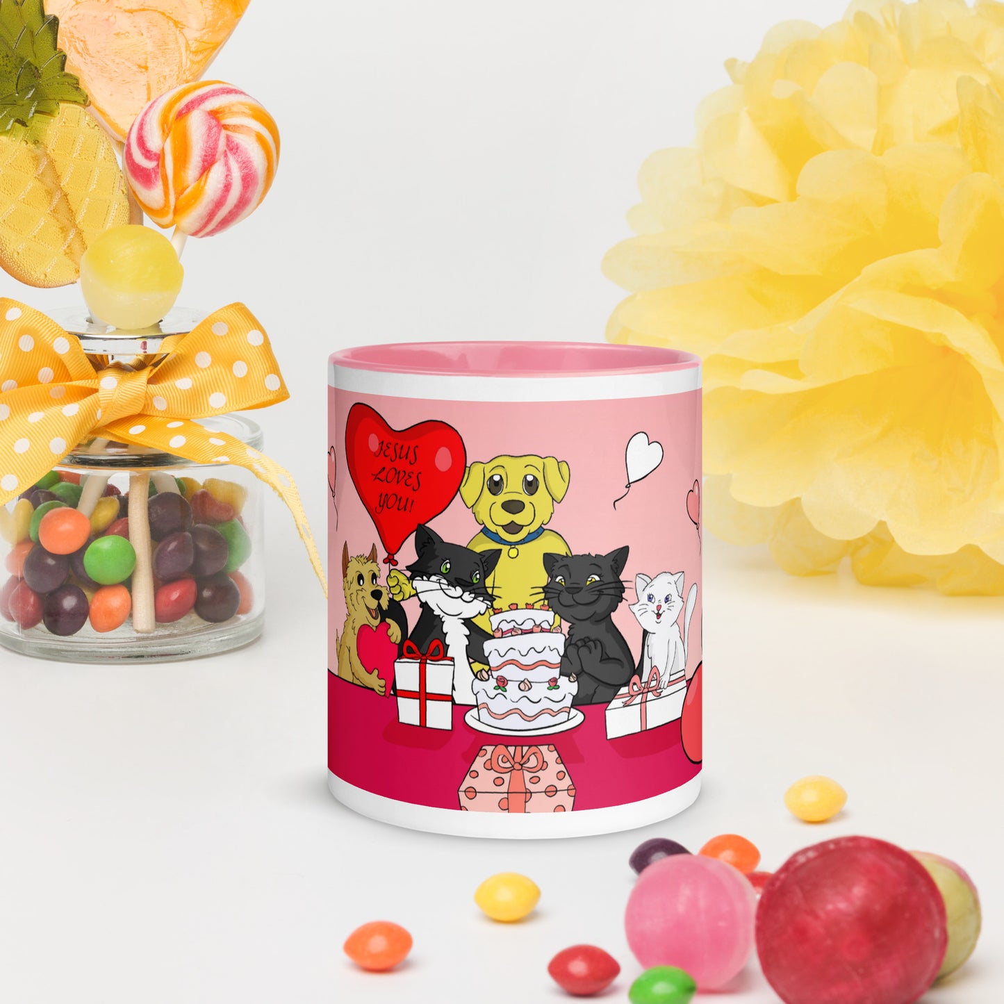 Pooks, Boots and Jesus Celebration Mug with Color Inside