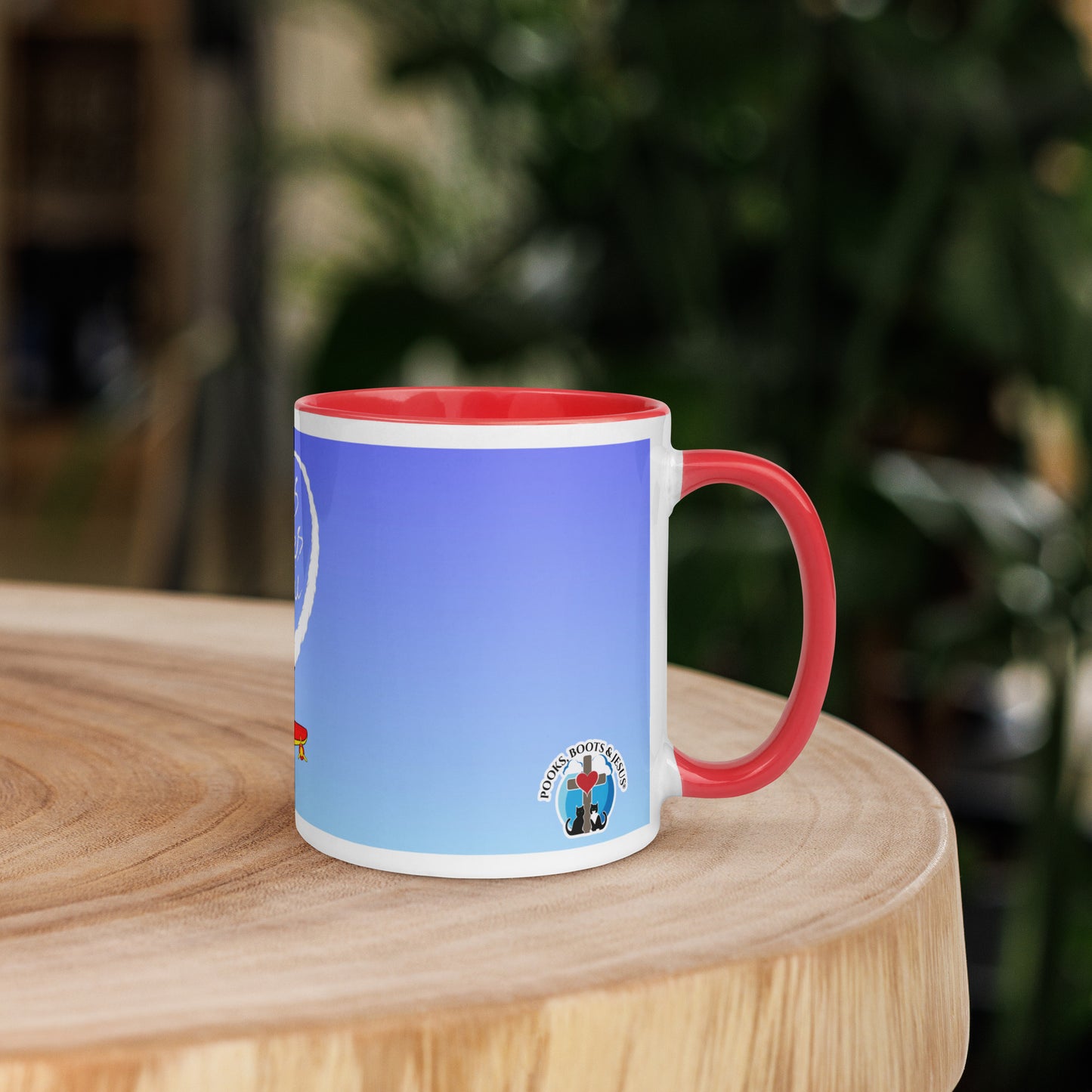 Pooks, Boots and Jesus Airplane Mug with Color Inside