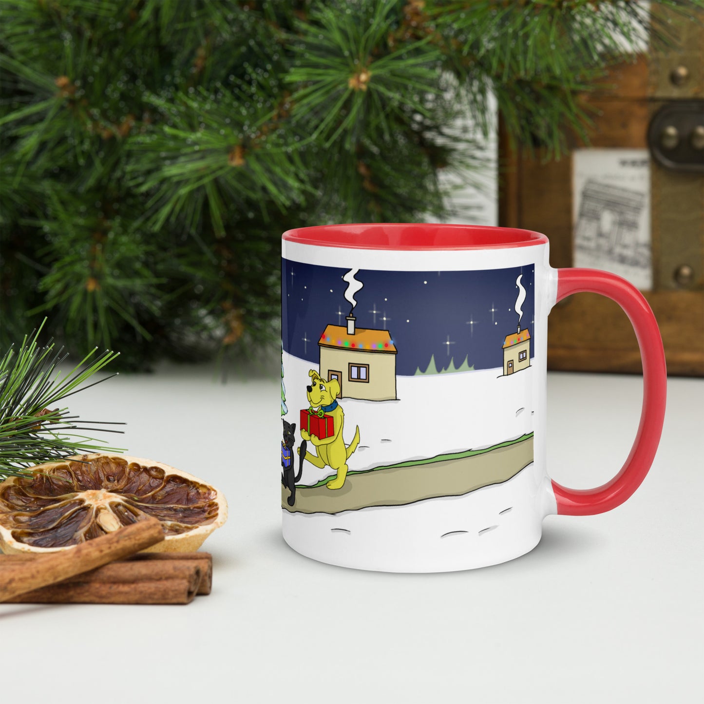 Pooks, Boots and Jesus Christmas Gift Mug with Color Inside