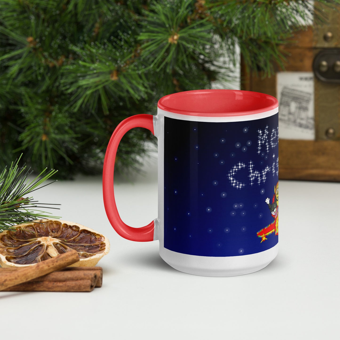 Pooks, Boots and Jesus Christmas Airplane Mug with Color Inside