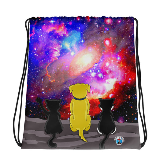 Pooks, Boots and Jesus Galaxy Drawstring bag