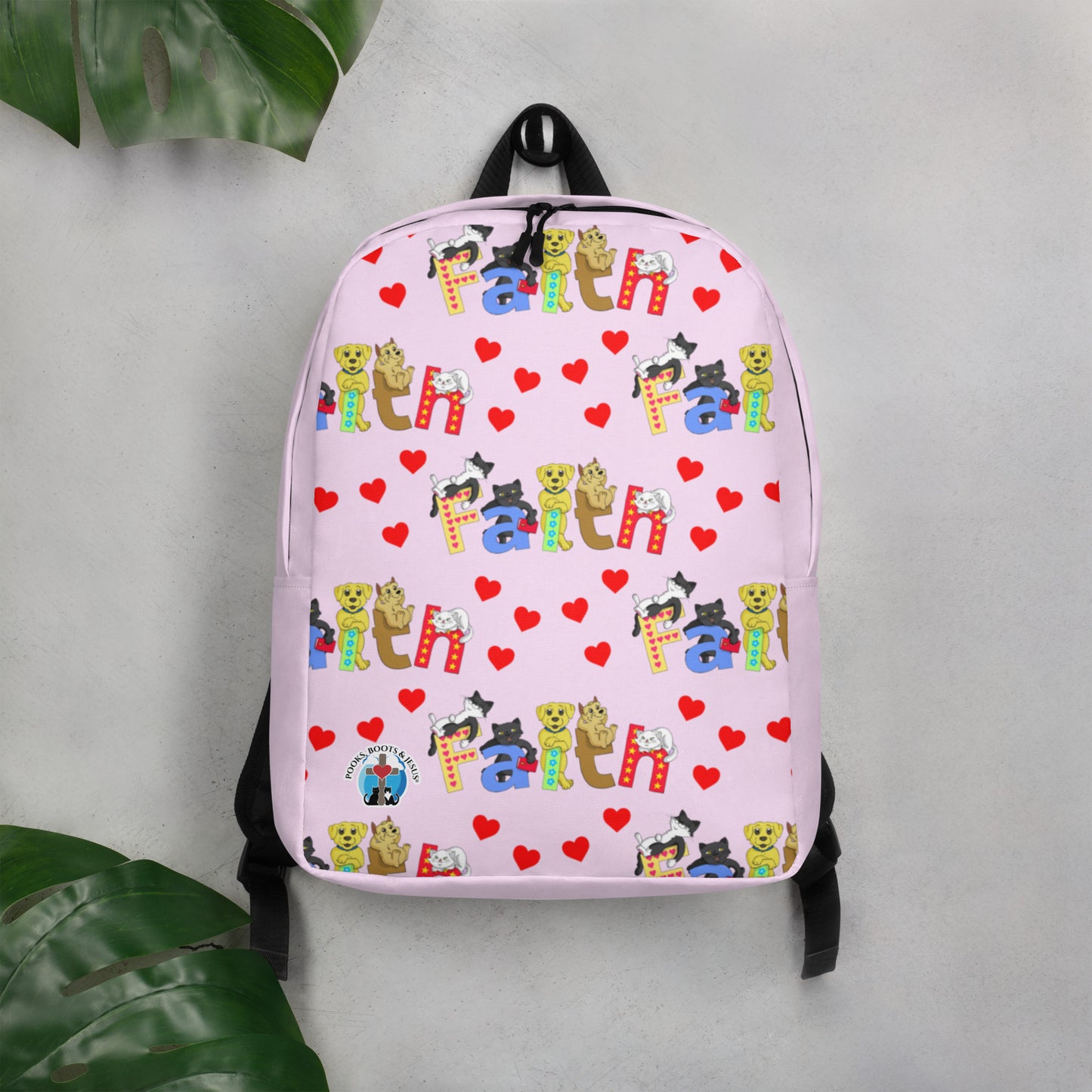 Pooks, Boots and Jesus Faith Backpack on Pink
