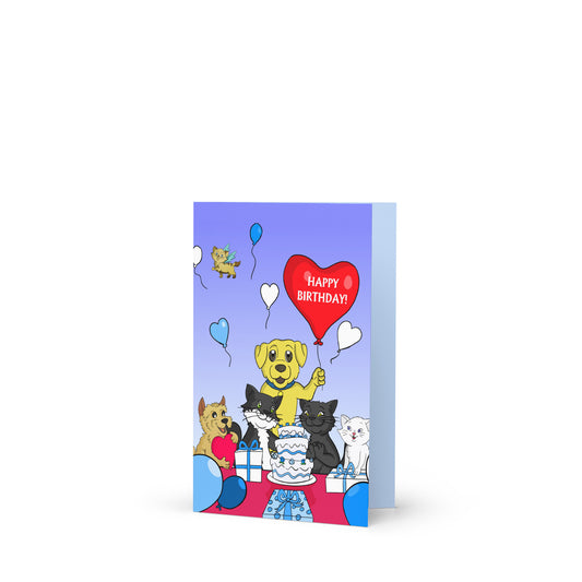 Pooks, Boots and Jesus Blue Happy Birthday Greeting card