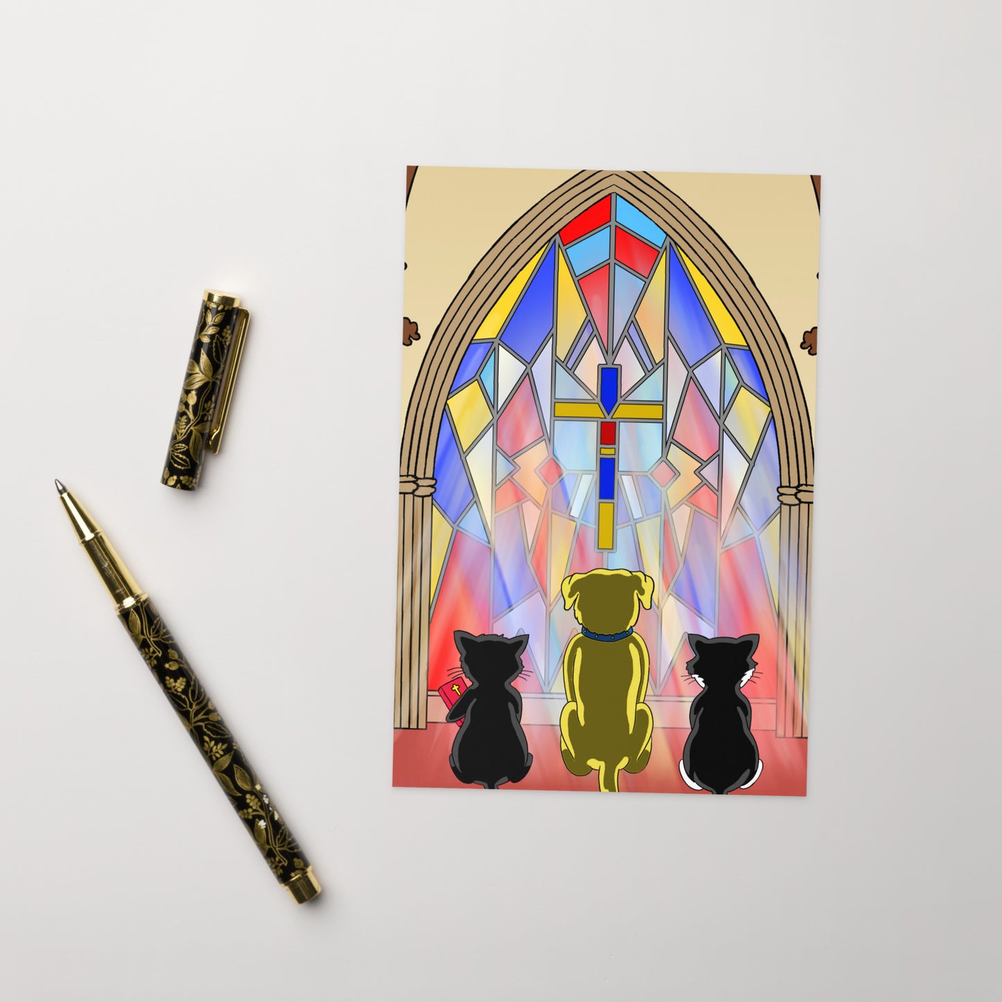 Pooks, Boots and Jesus Church Window Greeting card