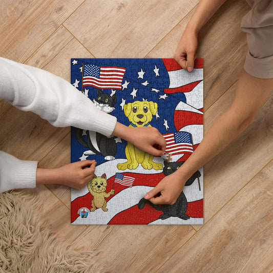 Pooks, Boots and Jesus Red White and Blue Flag Jigsaw puzzle