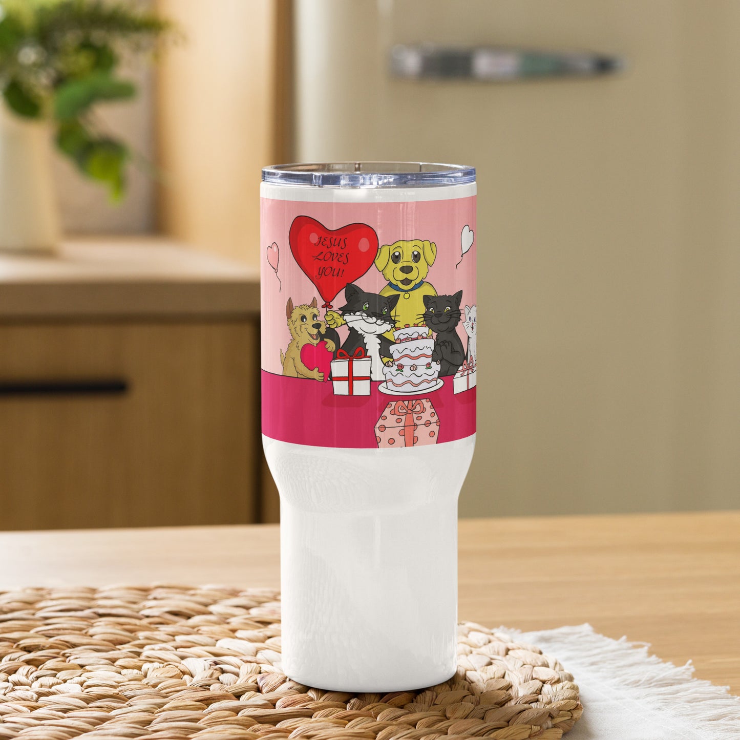 Pooks, Boots and Jesus Celebration Travel mug with a handle