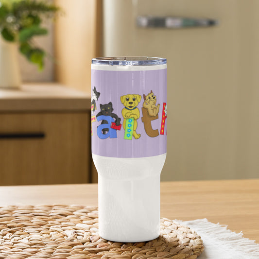 Pooks, Boots and Jesus Faith Travel mug with a handle