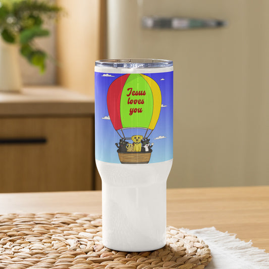 Pooks, Boots and Jesus Balloon Travel mug with a handle