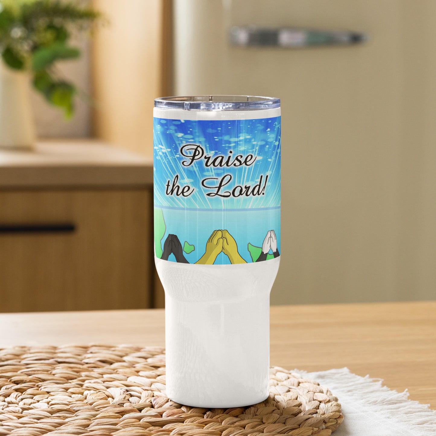 Pooks, Boots and Jesus Praise the Lord Travel mug with a handle