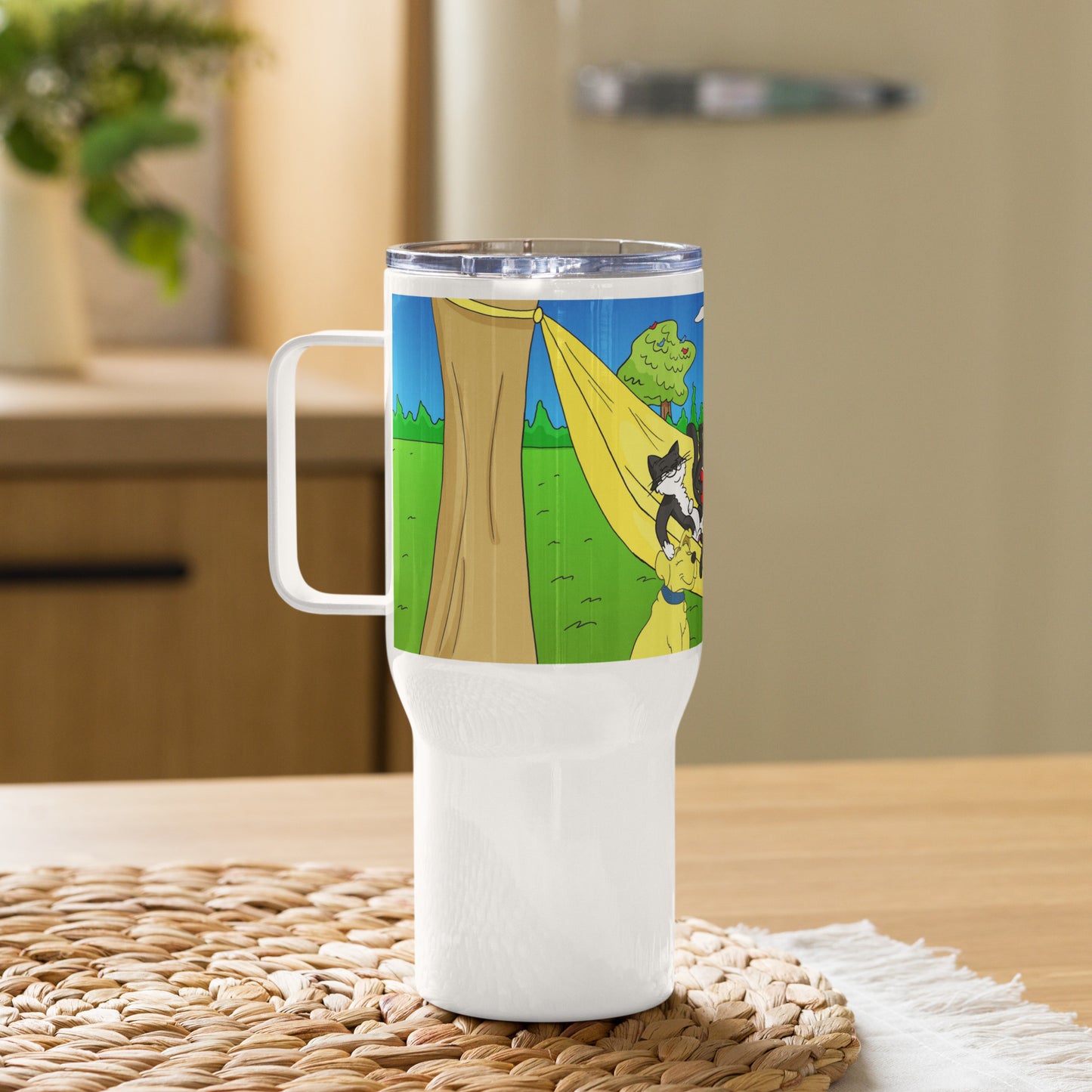 Pooks, Boots and Jesus Relaxing Travel mug with a handle