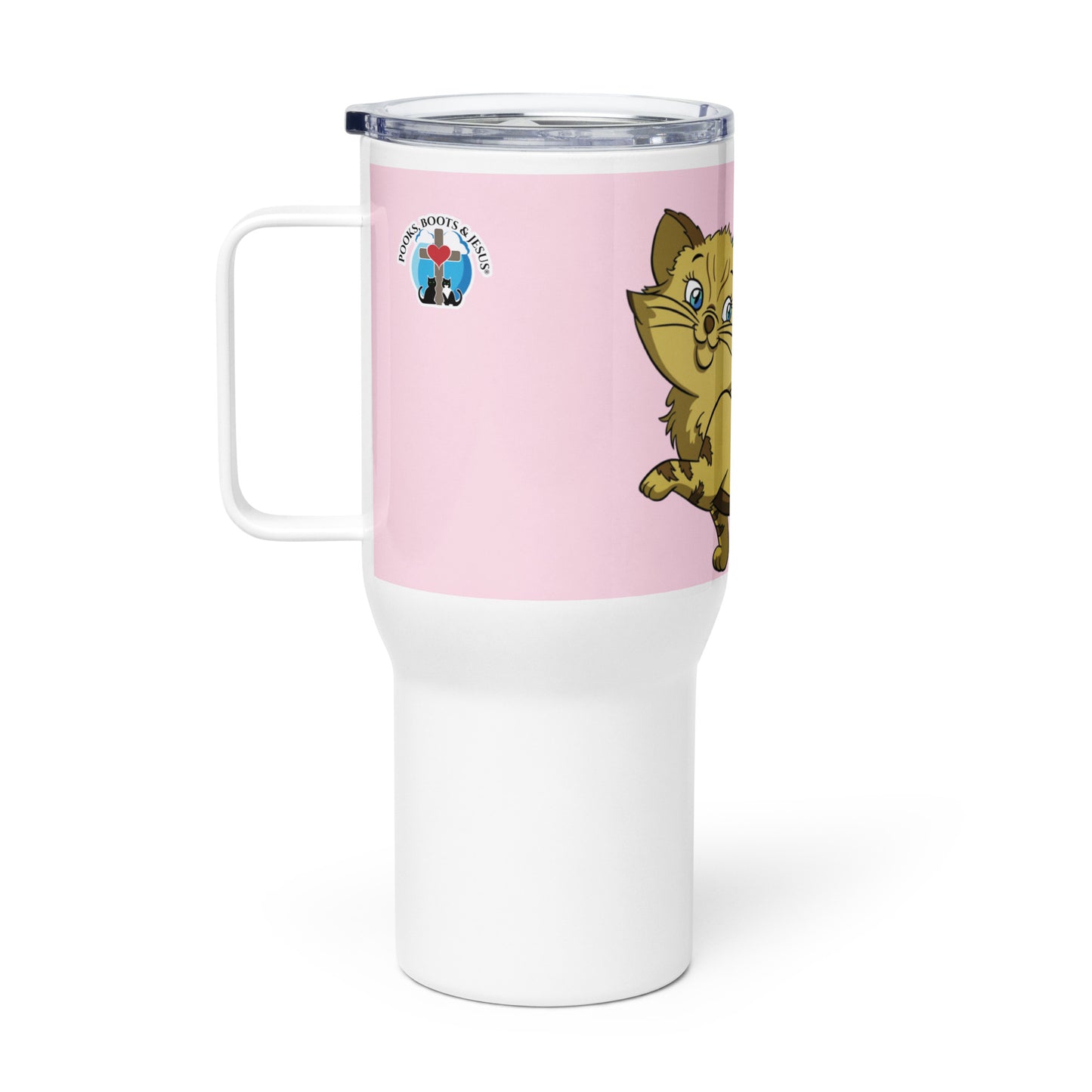 Pooks, Boots and Jesus Kitty Angel Travel mug with a handle