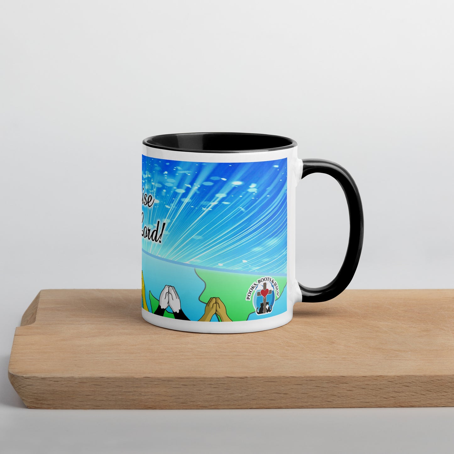 Pooks, Boots and Jesus Praise the Lord Mug with Color Inside