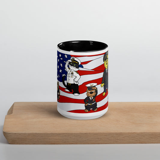 Pooks, Boots and Jesus Red White and Blue Mug with Color Inside