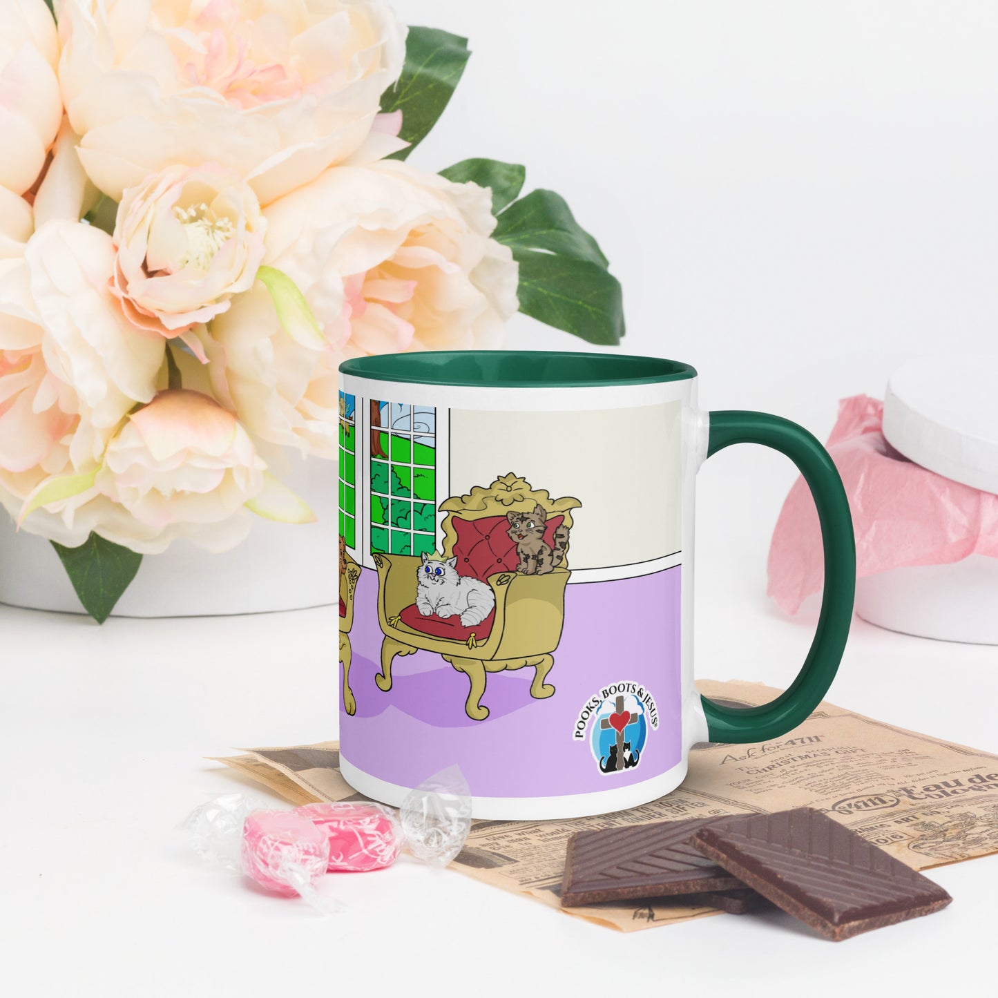Pooks, Boots and Jesus Characters Mug with Color Inside