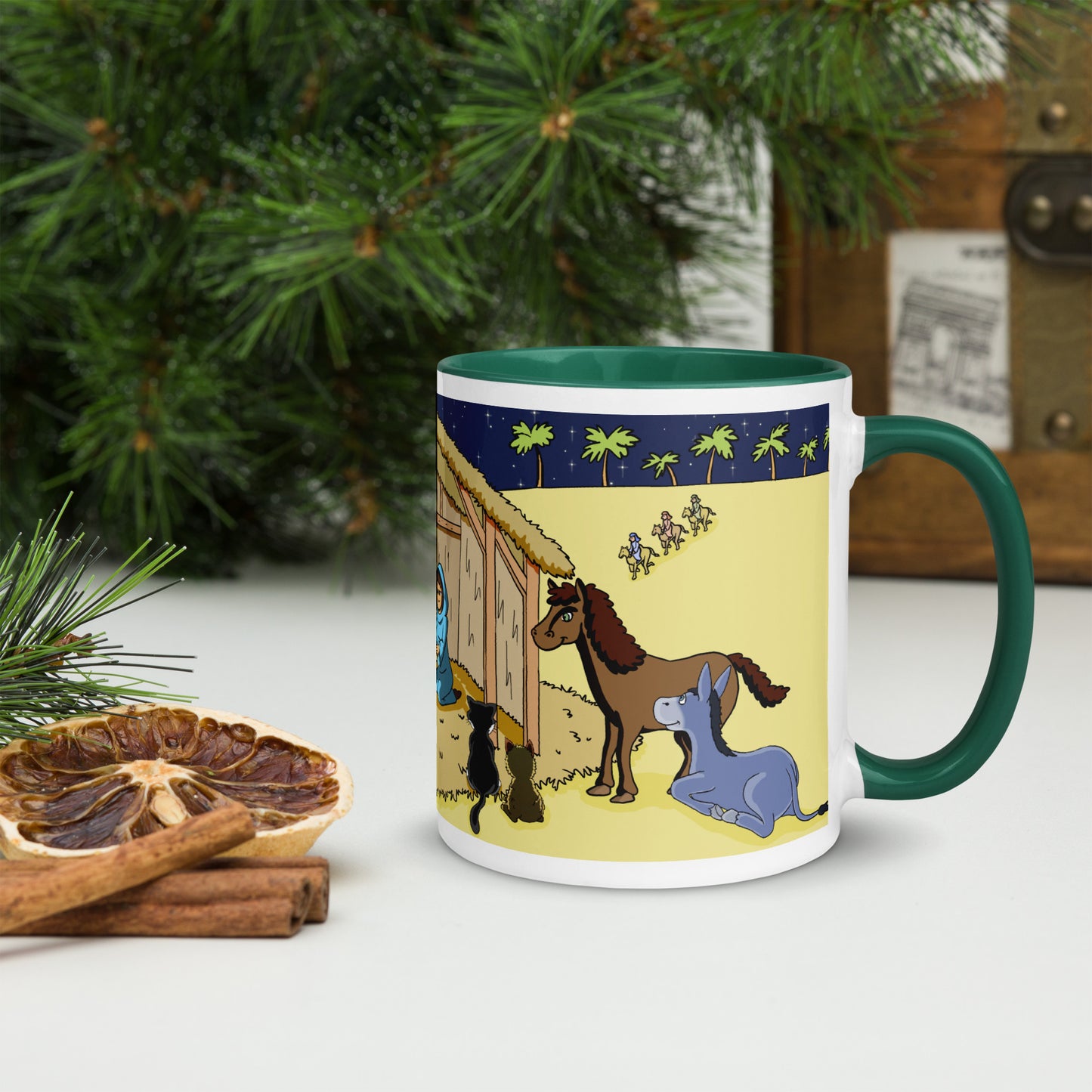 Pooks, Boots and Jesus Christmas Nativity Mug with Color Inside