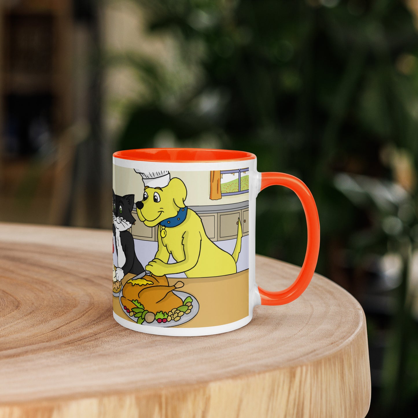 Pooks, Boots and Jesus Thanksgiving Mug with Color Inside